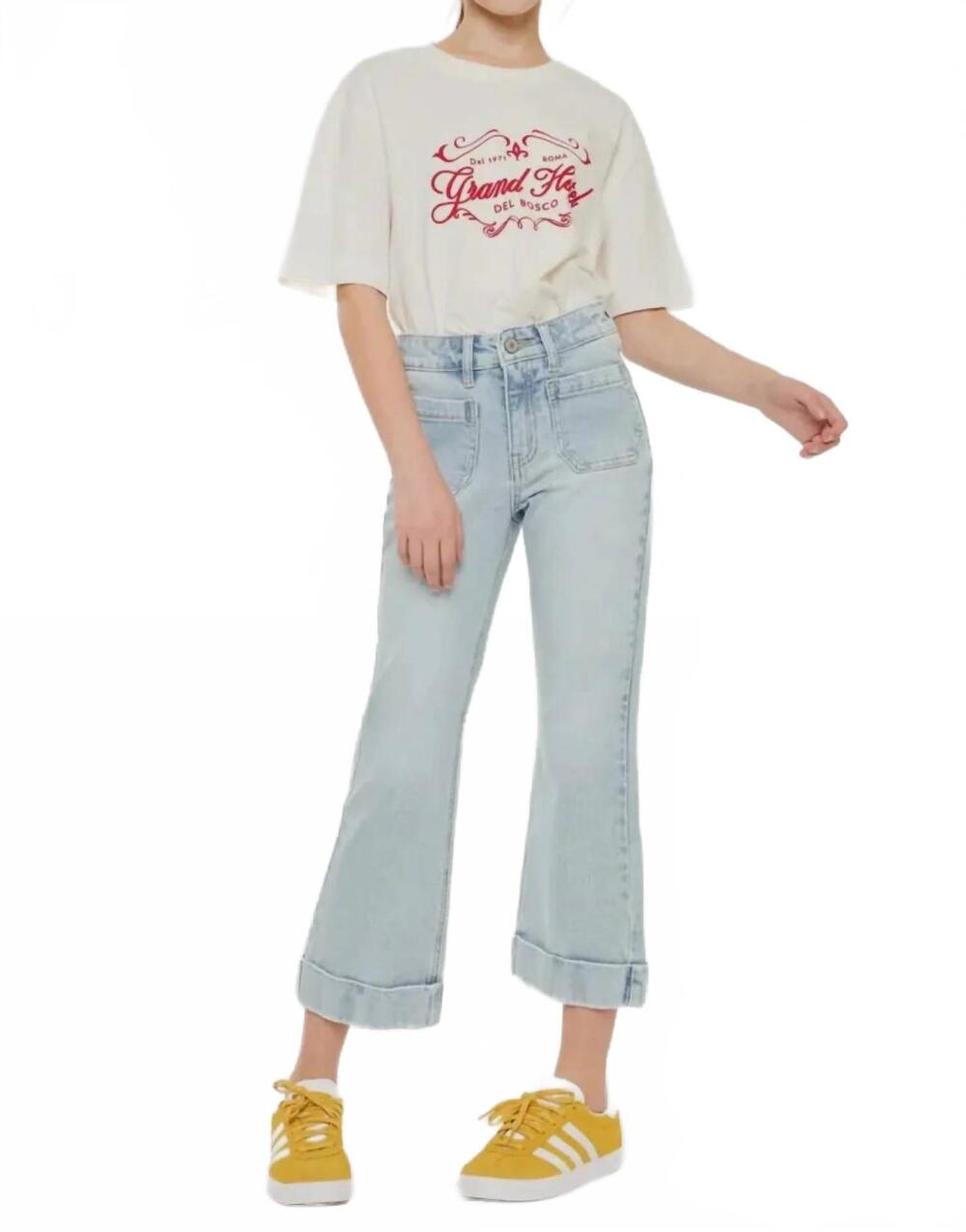 NEW KANCAN girl's cropped flare jeans in light wash